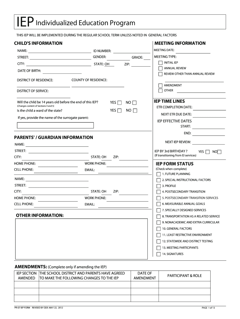 2012 2019 Form Oh Pr 07 Iep Fill Online Printable Fillable Intended 