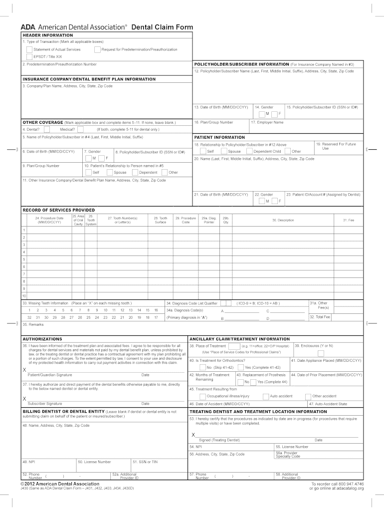 2012 Ada Dental Claim Form Fill Out Sign Online DocHub