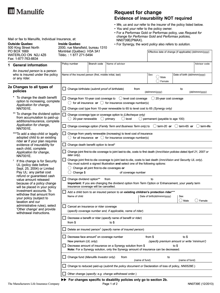 2013 Form Canada Manulife NN0739E Fill Online Printable Fillable 