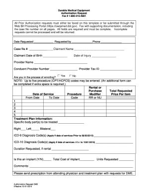 2015 Form Durable Medical Equipment Authorization Request Fill Online 