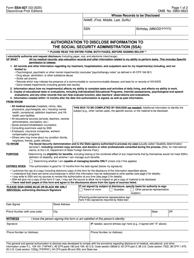 2020 2022 Form SSA 827 Fill Online Printable Fillable Blank PdfFiller