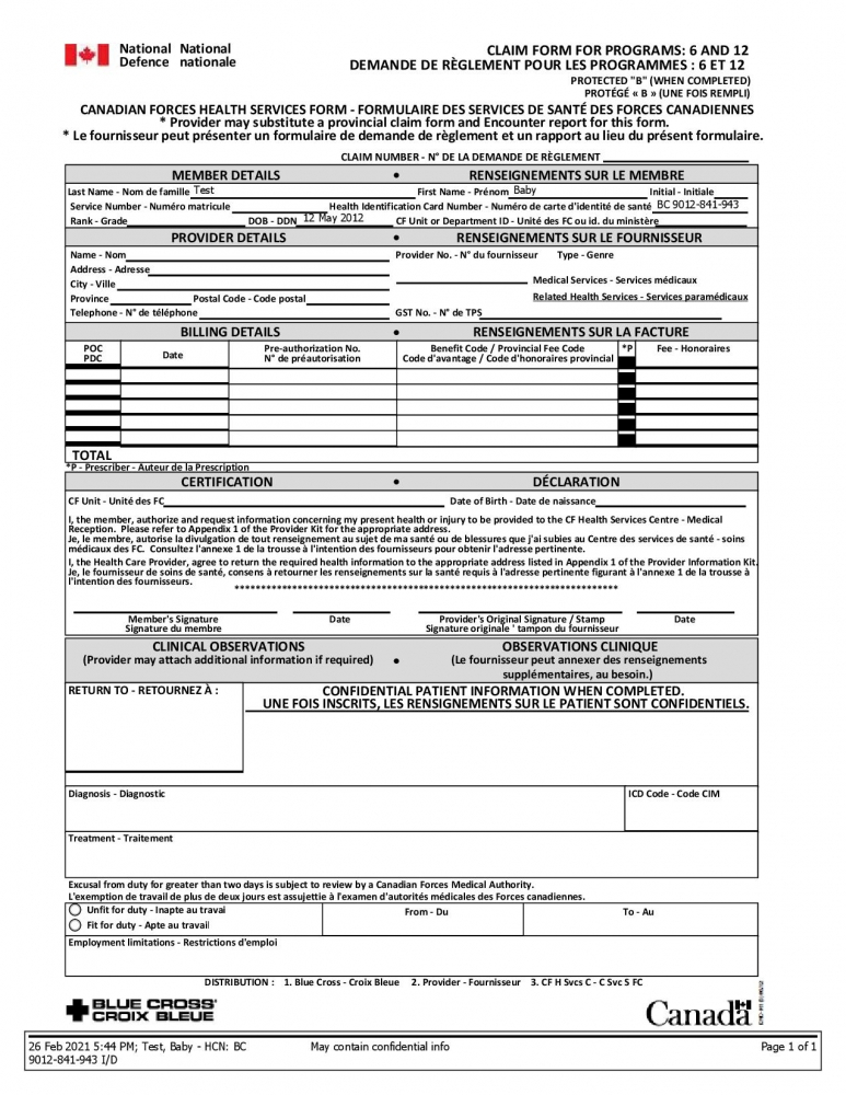 4515E National Defence Claim Form Programs 6 And 12 Intrahealth