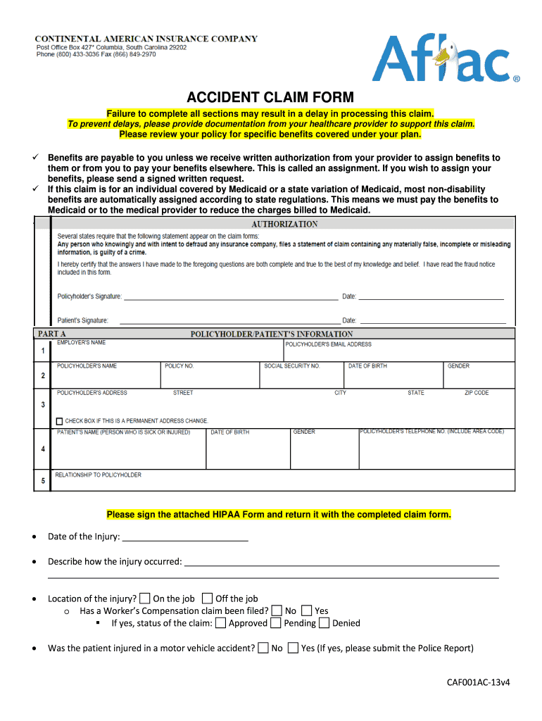 Accident Claim Form Aflac Fill Online Printable Fillable Blank 