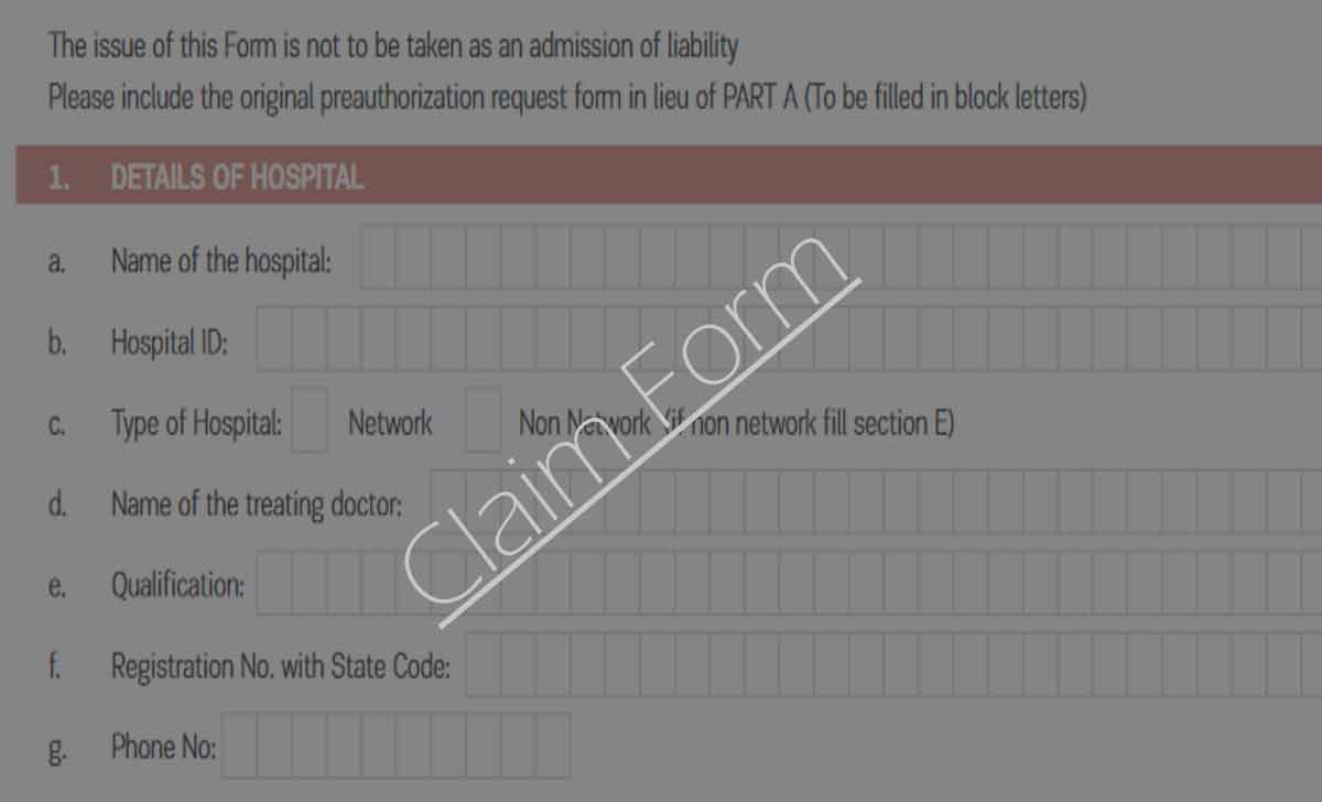 Aditya Birla Health Insurance Claim Form Part A PartB