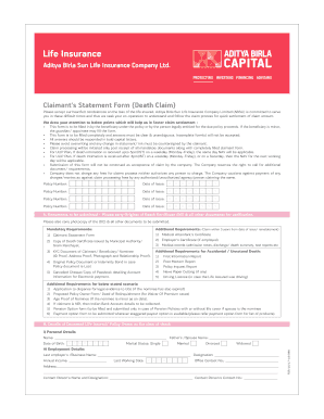 Aditya Birla Sun Life Insurance Death Claim Form Fill And Sign 