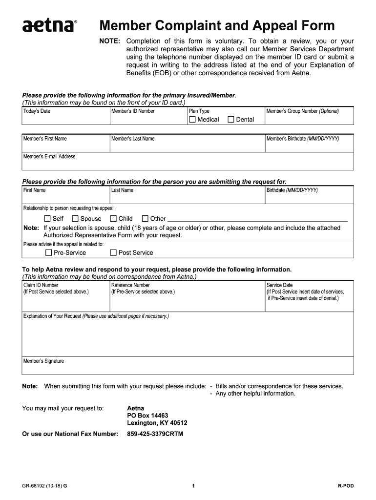 Aetna Appeals Form Fill Out And Sign Printable PDF Template SignNow