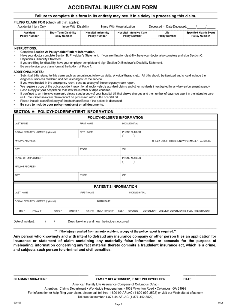 Aflac Accident Claim Form 2005 Fill Out Sign Online DocHub