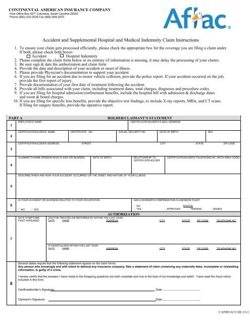 Aflac Continental American Insurance Company Claim Forms