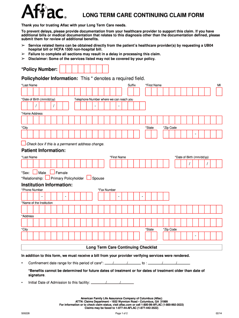 Aflac Long Term Care Continuing Claim Form Fill Out Sign Online DocHub