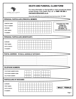 African Unity Claim Form Fill Online Printable Fillable Blank