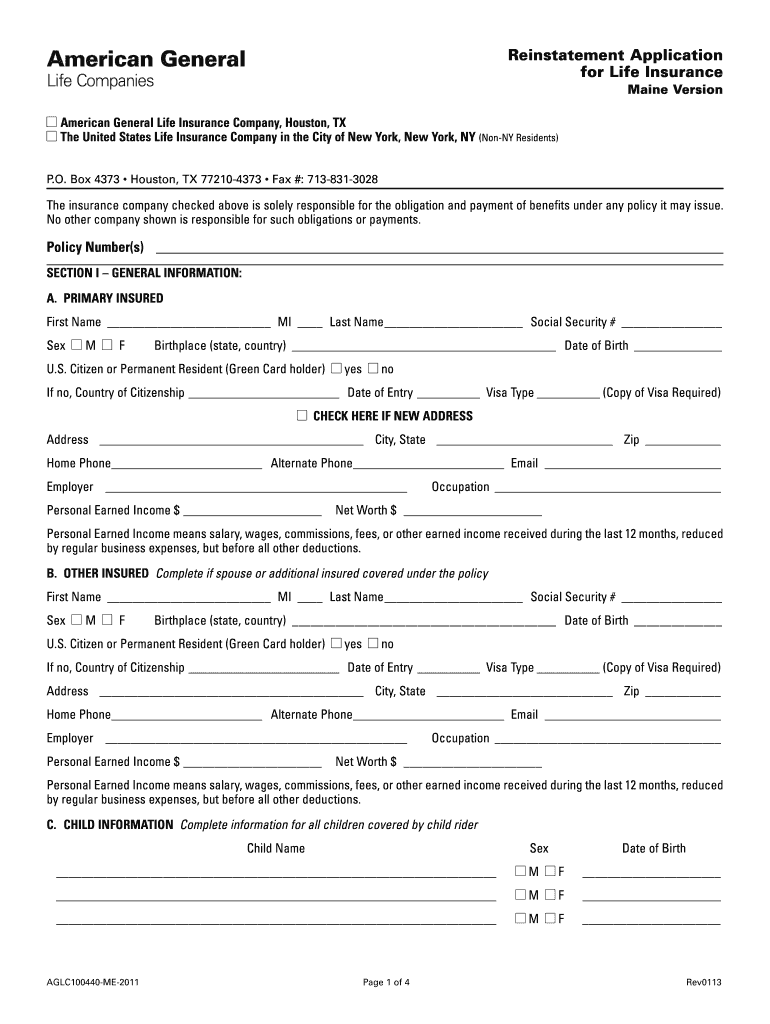 AIG AGLC100440 ME 2011 2013 2022 Fill And Sign Printable Template 