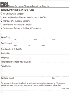 Aig Change Of Beneficiary Form Fill Online Printable Fillable