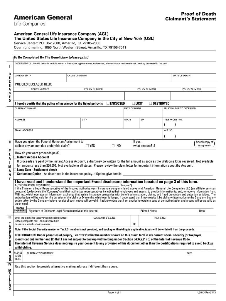 Aig Life Claims Fill Out Sign Online DocHub
