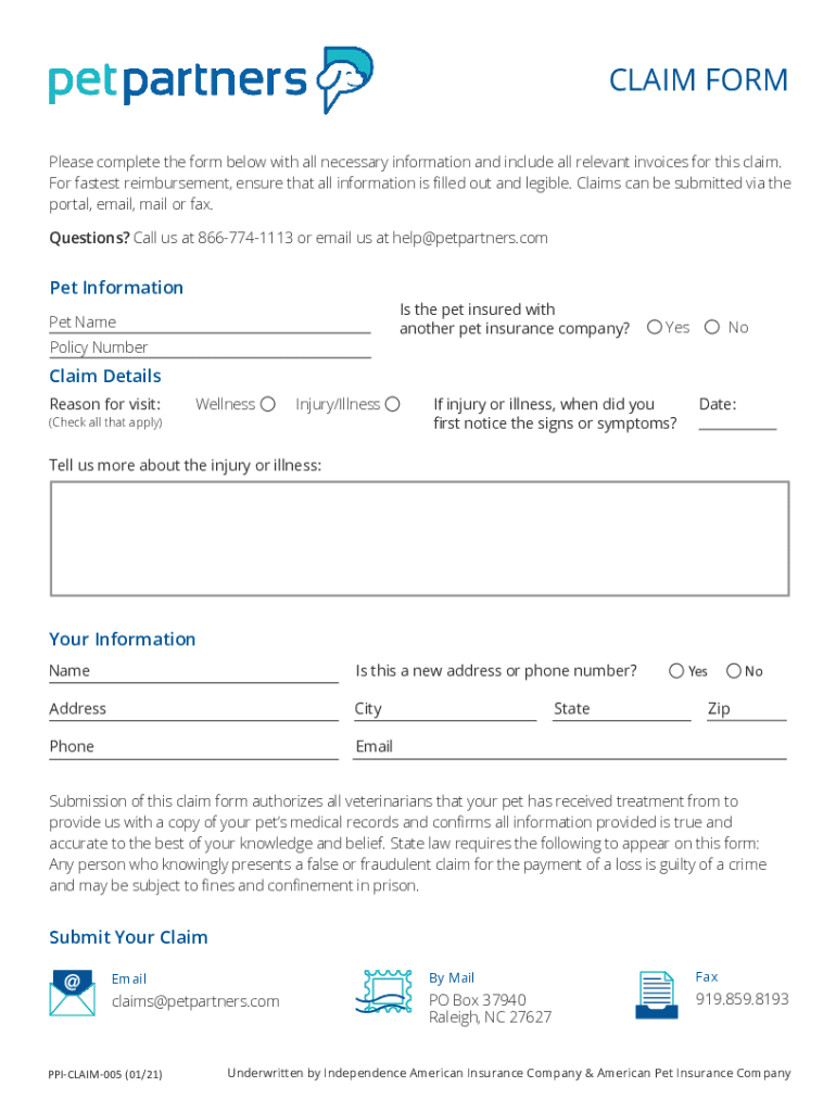 AKC Pet Insurance PPI Claim 005 Form Fill Out And Sign Printable PDF 