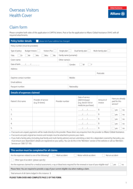Allianz Ovhc Claim Form Pdf Fill Online Printable Fillable Blank
