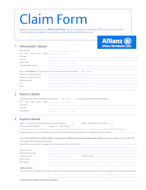 Allianz Worldwide Care Claim Form Fill And Sign Printable Template Online