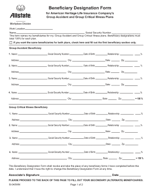 Allstate Life Insurance Change Of Beneficiary Form Fill And Sign