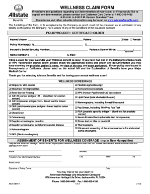 Allstate Wellness Claim Form Pdf Fill And Sign Printable Template Online