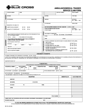 Ambulance Medical Transfer Claim Form Manitoba Blue Cross Fill And 