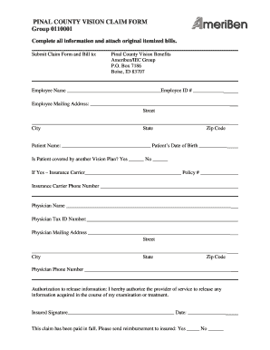 AmeriBen Vision Claim Form Pinal County Pinalcountyaz Fill And