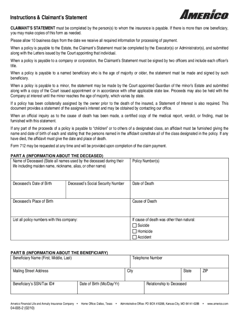 Americo Llife Claim Form Fill Out Sign Online DocHub