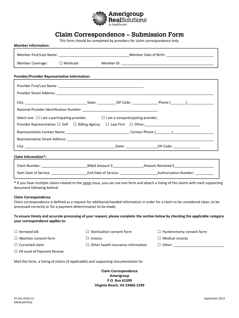 Amerigroup Claim Form Fill Online Printable Fillable Blank PdfFiller