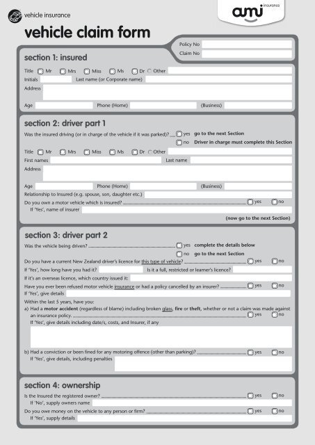 AMI Insurance Vehicle Claim Form