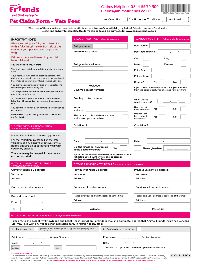 Animal Friends Claim Form Fill Out Sign Online DocHub