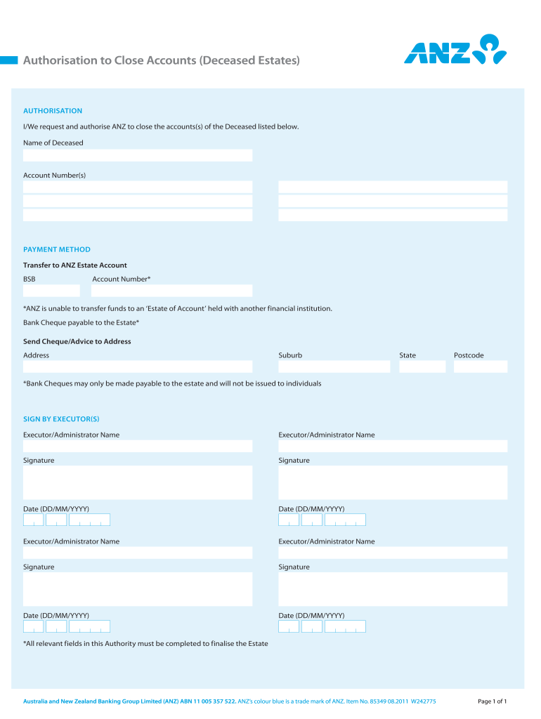 Anz Deceased Estates Form Fill Out And Sign Printable PDF Template 