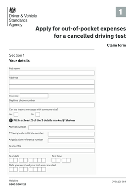 Apply For Out of pocket Expenses For A Cancelled Driving Test Use This 