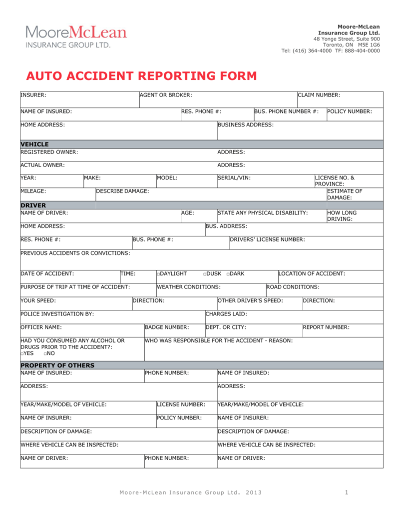 Auto Accident Reporting Form Mclean Hallmark Insurance Group Ltd 