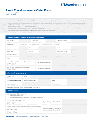 Avant Travel Insurance Fill Online Printable Fillable Blank 