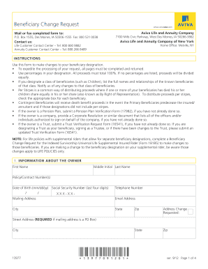 Aviva Beneficiary Form Fill And Sign Printable Template Online