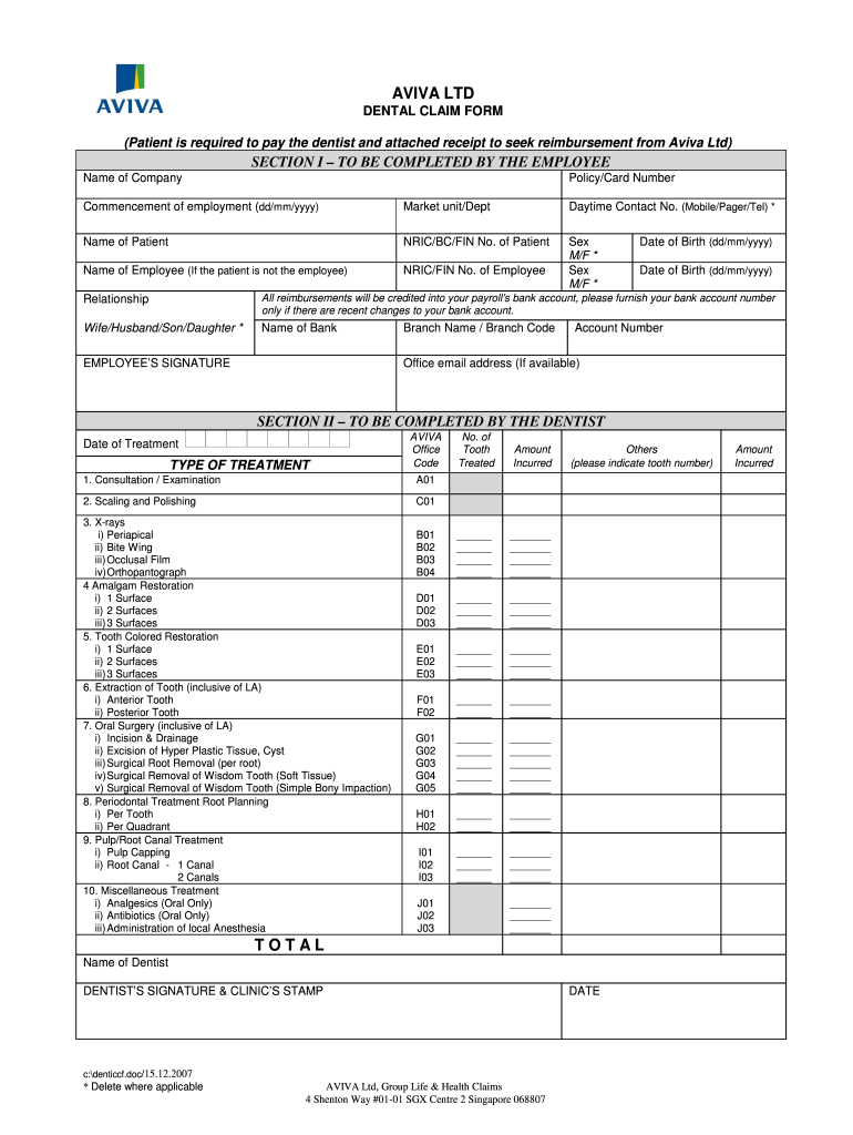 Aviva Medical Claim Form Fill Out And Sign Printable PDF Template