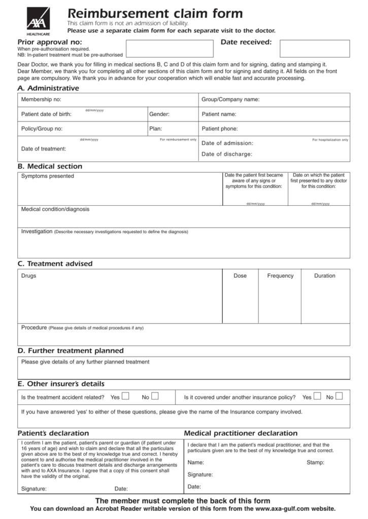 Axa Dental Claim Form Printable Printable Forms Free Online