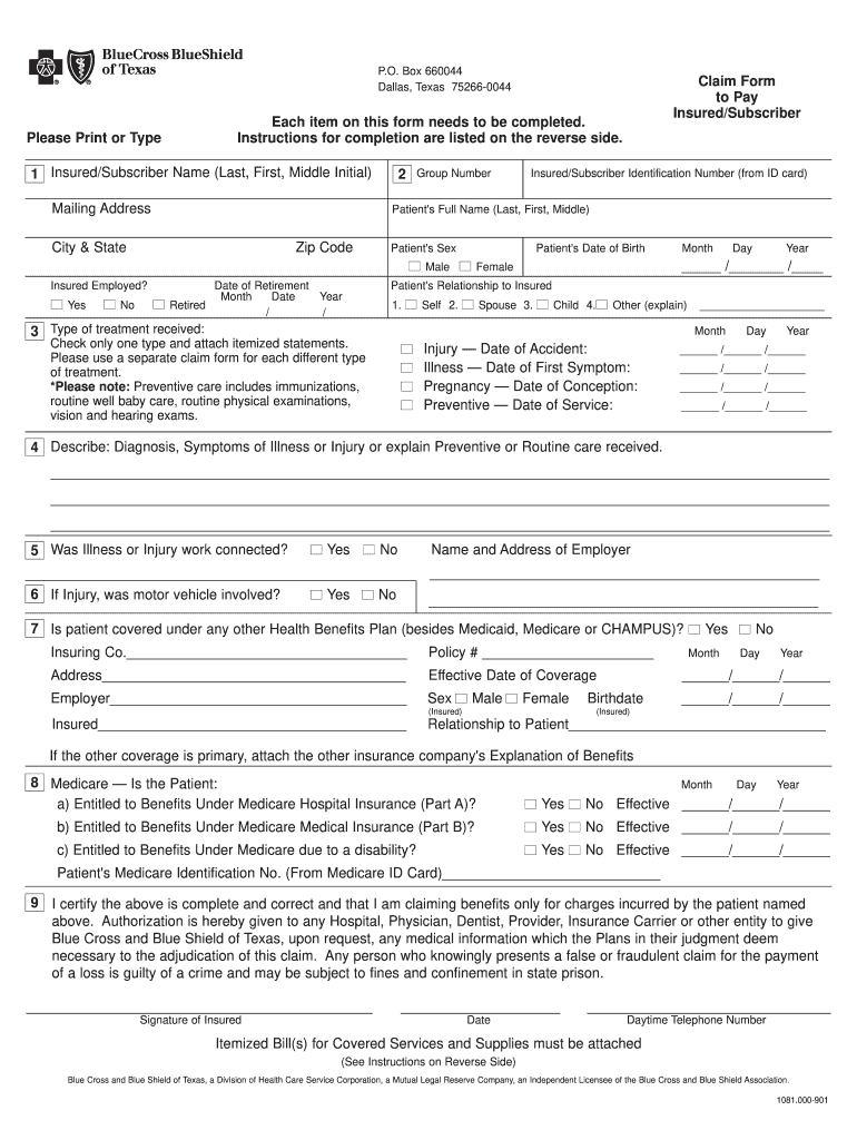 Bcbs Claim Form Fill Online Printable Fillable Blank PdfFiller