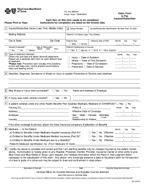 BCBS Claim Form To Pay Insured Subscriber Fill And Sign Printable 