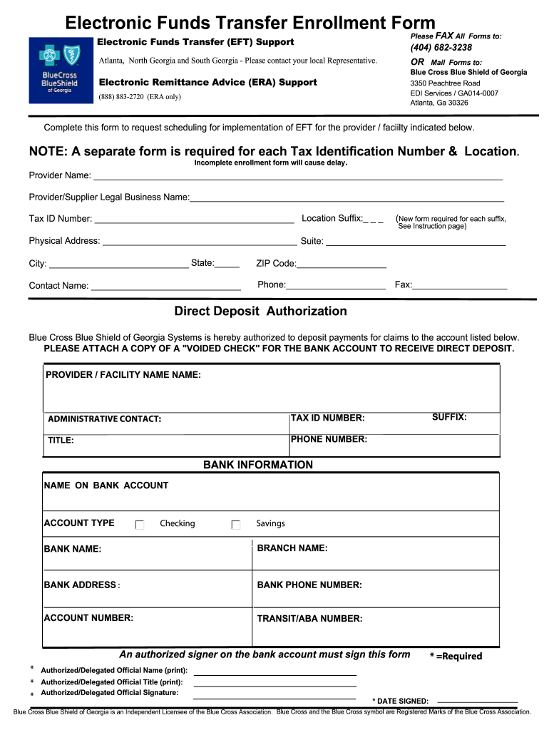 Bcbs Of Georgia Eft Form Fill Online Printable Fillable Blank 