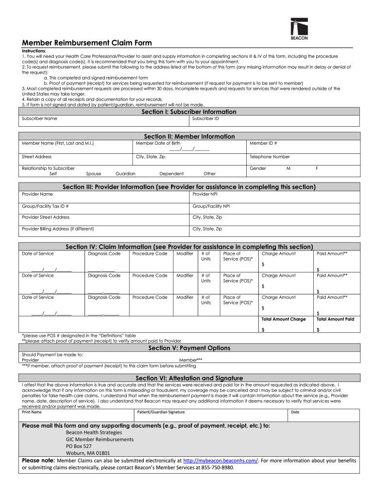 Beacon Health Options Claim Form ClaimForms