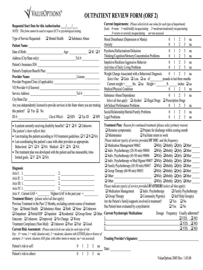 Beacon Health Options Formerly ValueOptions ORF 2 2008 2021 Fill