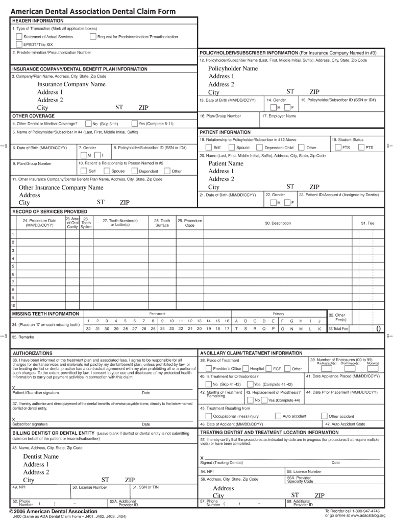 Blank Ada Dental Claim Form Fill Online Printable Fillable Blank