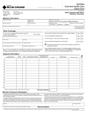 Blue Cross Extended Health Claim Form BC Teachers 39 Federation Bctf 