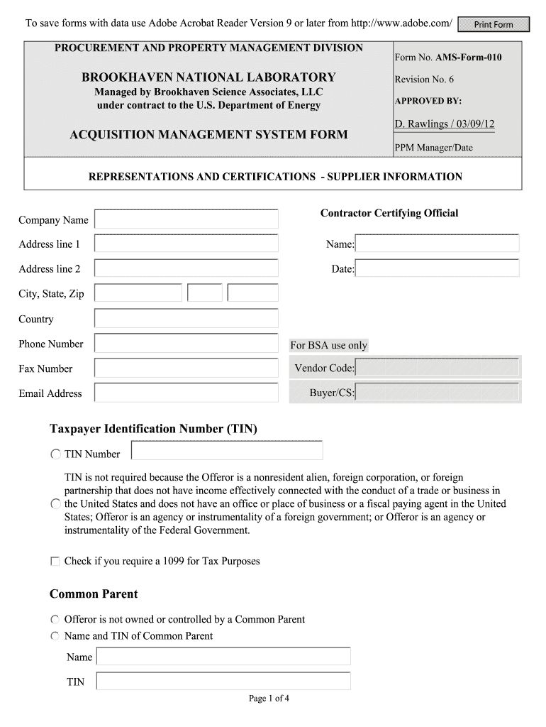 Brookhaven National Laboratory AMS Form 010 2012 2021 Fill And Sign