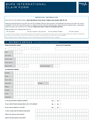 Bupa International Claim Form Fill Online Printable Fillable Blank 