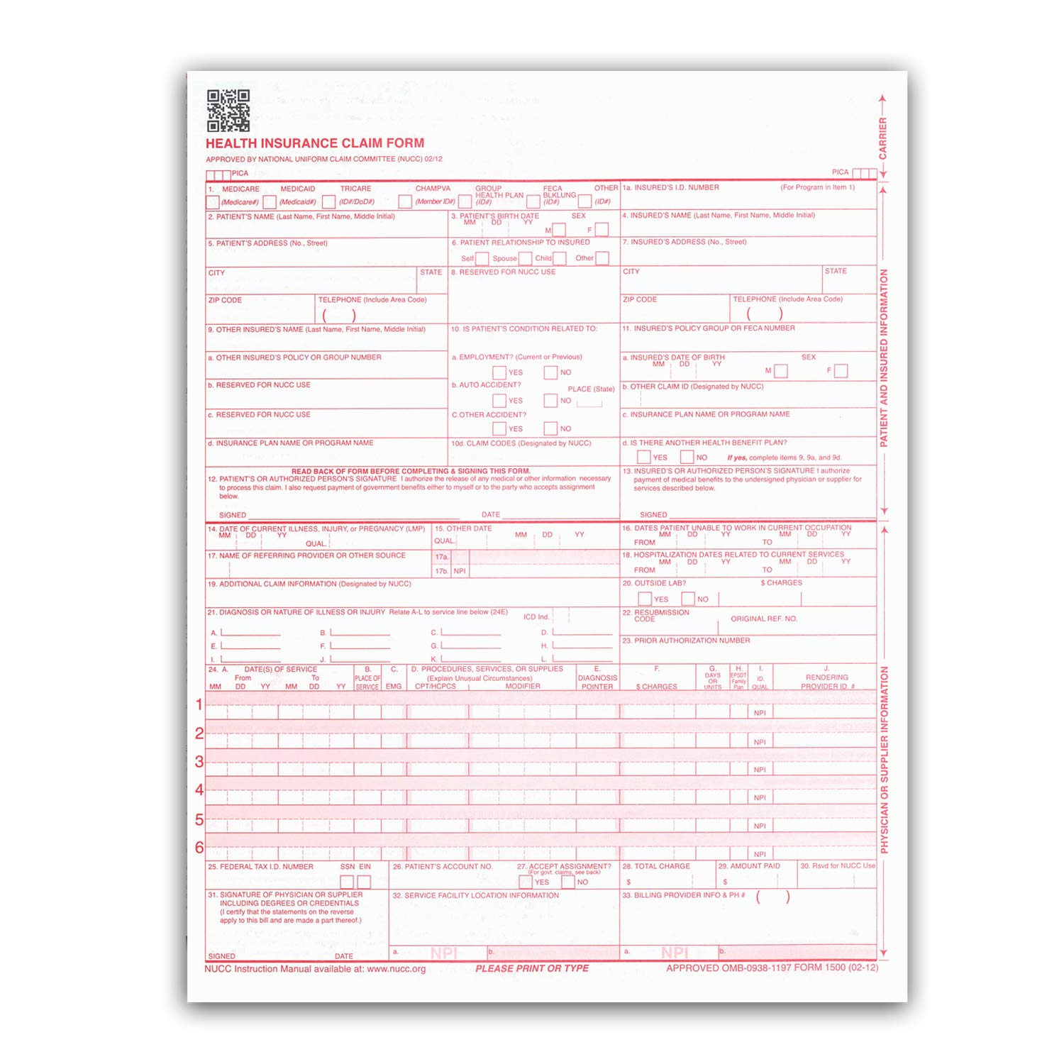 Buy CMS 1500 HCFA 1500 Insurance Claim Forms Laser Ink Jet 