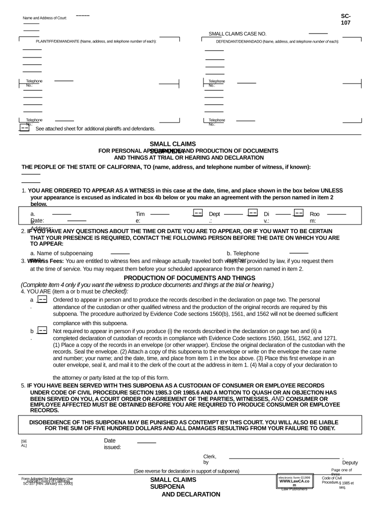 California Small Claims Doc Template PdfFiller