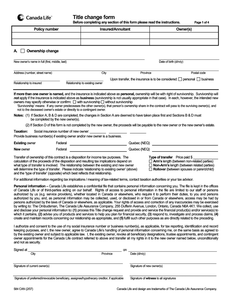 Canada Life Beneficiary Change Form Fill Out Sign Online DocHub