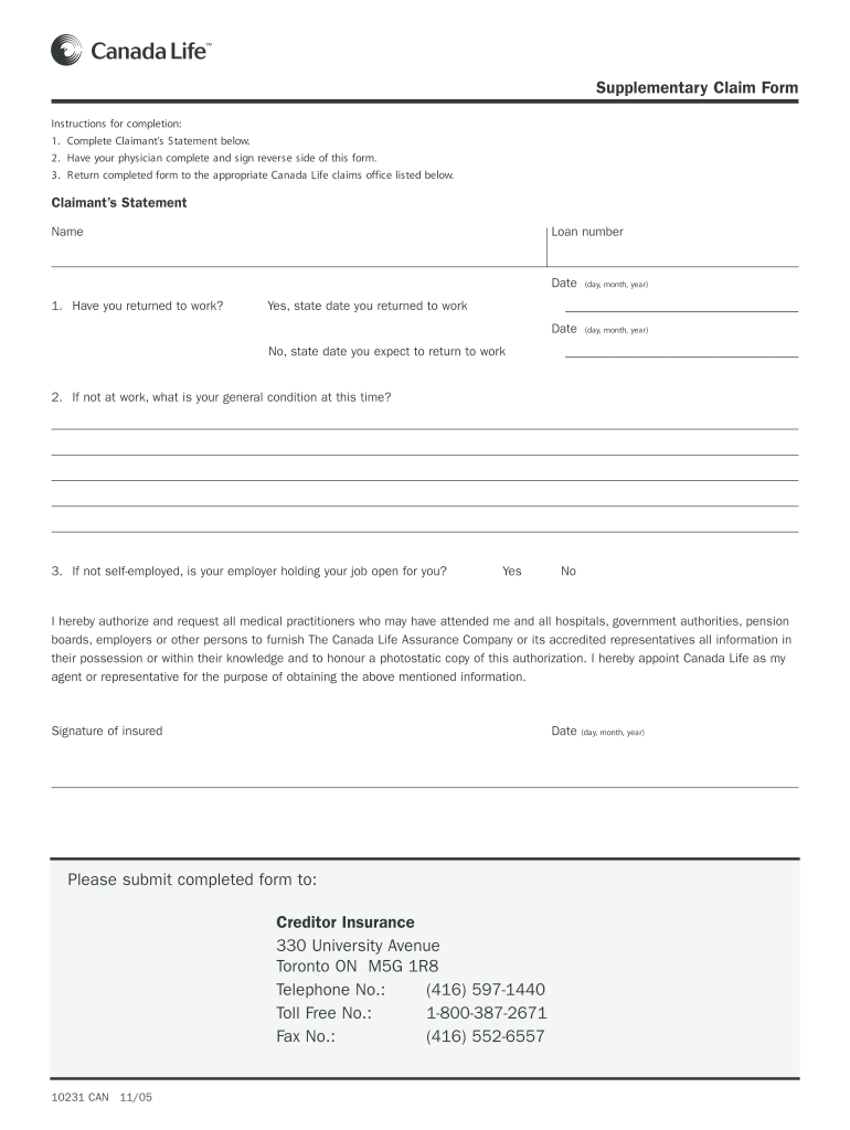 Canada Life Claim Form Pdf Fill Out And Sign Printable PDF Template