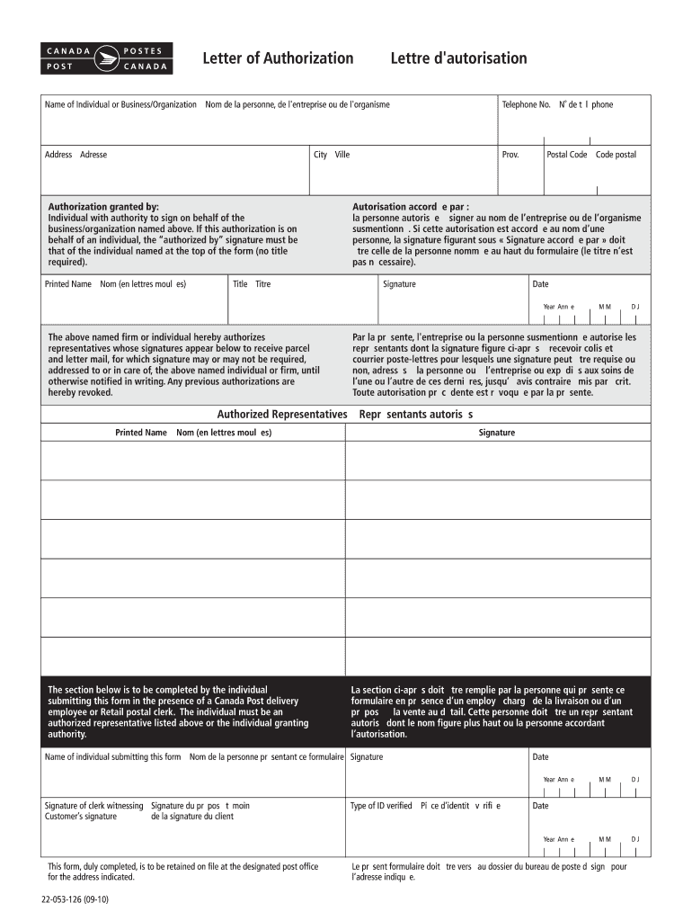 Canada Post Authorization Form Fill Out And Sign Printable PDF