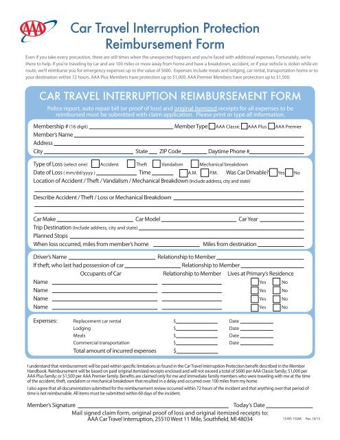 Car Travel Interruption Claim Form AAA